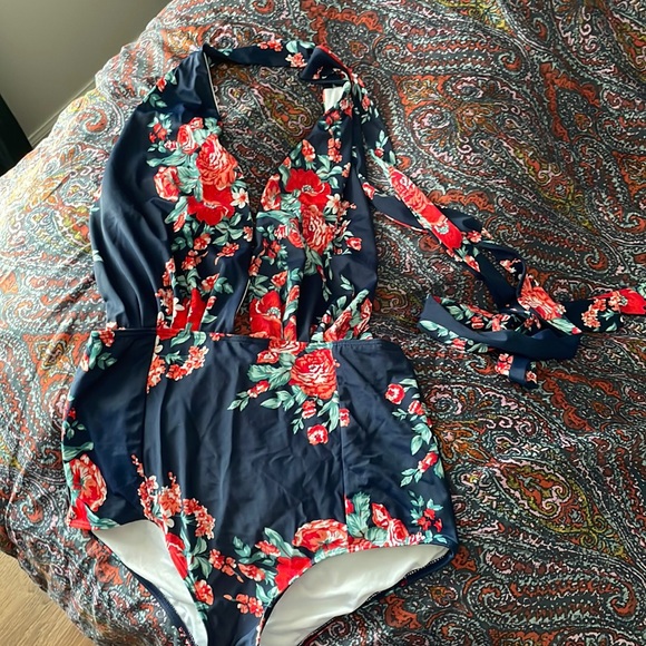 Cocoship XL Floral One Piece Backless Swimsuit with Long Ties - Picture 1 of 7